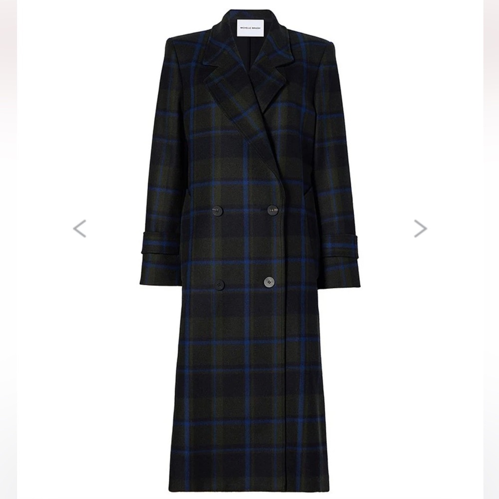 Michelle Waugh double breasted plaid wool coat size M